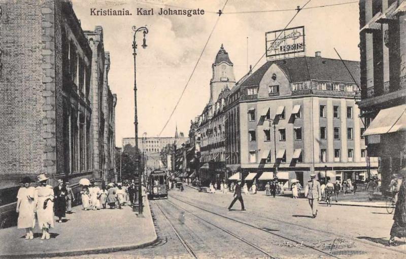 Kristiania Norway Karl Johansgate Street Scene Antique Postcard J80560