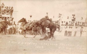 RPPC HARD LANDING CHEYENNE WYOMING RODEO HORSE COWBOY REAL PHOTO POSTCARD (1929)