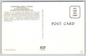 Roadside~Redding California~Thunderbird Lodge~Pool~Entrance~Sign~1950s Postcard