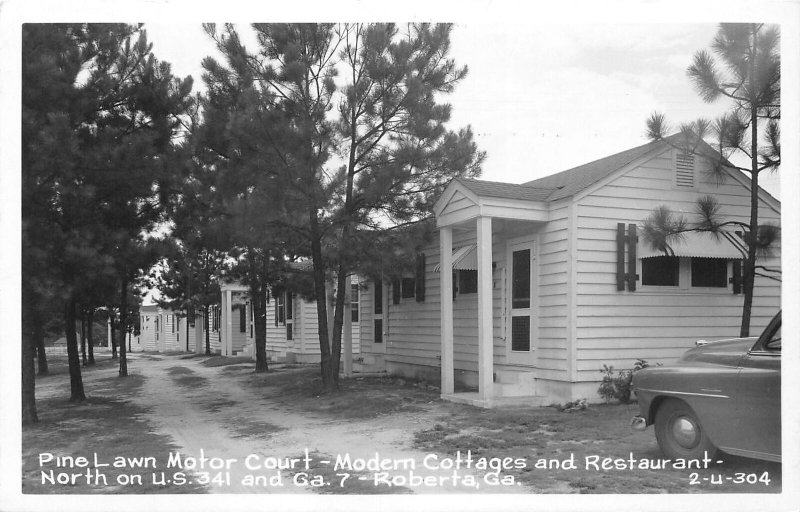 J45/ Roberta Georgia RPPC Postcard c1950s Cline Pine Lawn Motor Court 345