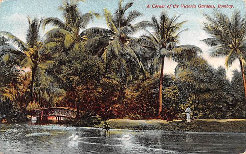 Corner of the Victoria Gardens Bombay India Writing on back 