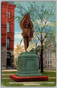 Charleston West Virginia 1918 Postcard WV Mountaineer Statue Capitol Grounds