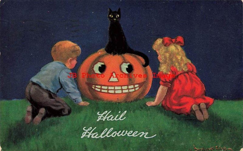 Halloween, Valentine No VAL02-2, Bernhardt Wall, Children Watch Black Cat on JOL 