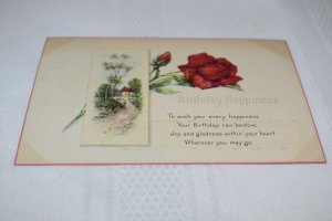 Birthday Happiness Red Rose Spring Scene Postcard Birthday Series No.275 USA
