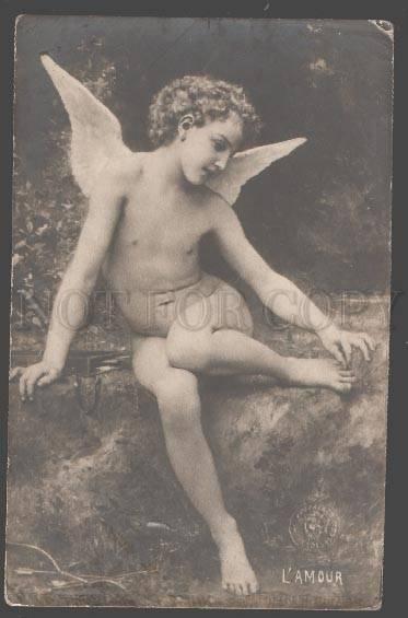 101207 Nude Winged CUPID Angel Vintage PC