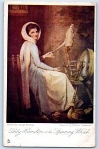 Postcard Lady Hamilton at the Spinning Wheel c1910 The Olde Print Tuck Art
