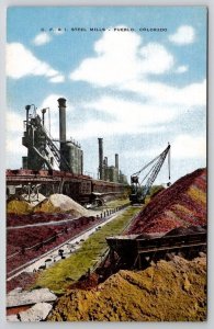 Pueblo CO C.F. & I. Steel Mills Colorado Linen Postcard A39