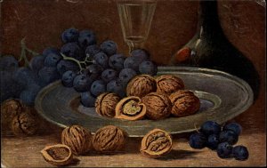 Food Still Life Grapes and Walnuts Fine Art c1910 Vintage Postcard