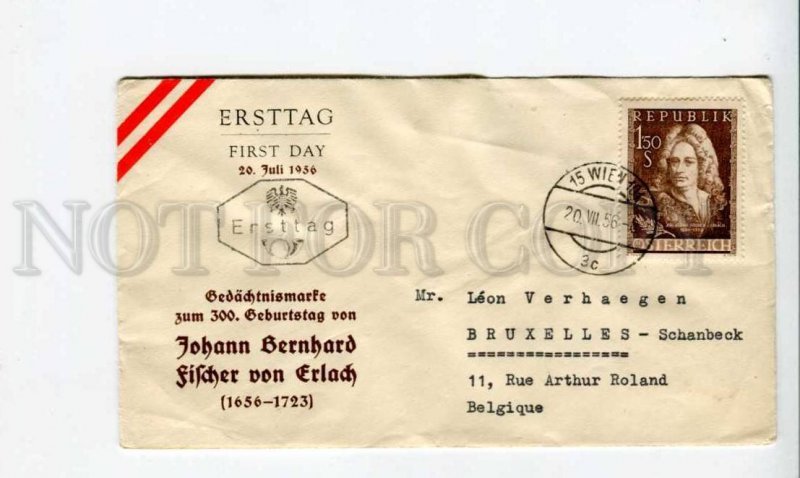 290104 AUSTRIA to BELGIUM 1956 year johann Bernhard First Day real post COVER