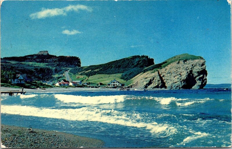 Picturesque Perce PQ Canada Cliffs Surf Scene Postcard PM WOB Note Tichnor VTG  