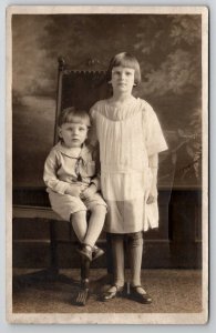 RPPC Children of the 1920s Girl and Boy Studio Real Photo Postcard I21