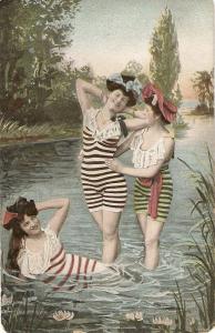 \Three bathing beauties\ Nice antique postcard