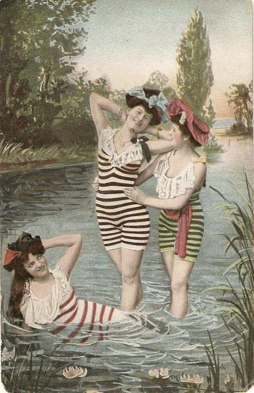 \Three bathing beauties\ Nice antique postcard