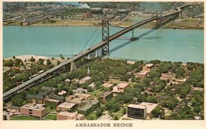 Vintage Postcard View of Ambassador Bridge Detroit Mich. to Windsor CAN