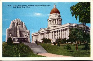 Utah Salt Lake City State Capitol and Mormon Battalion Monument 1943