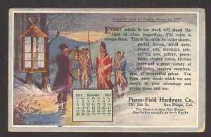 SAN DIEGO CALIFORNIA PIERCE FIELD HARDWARE STORE CALENDAR ADVERTISING POSTCARD
