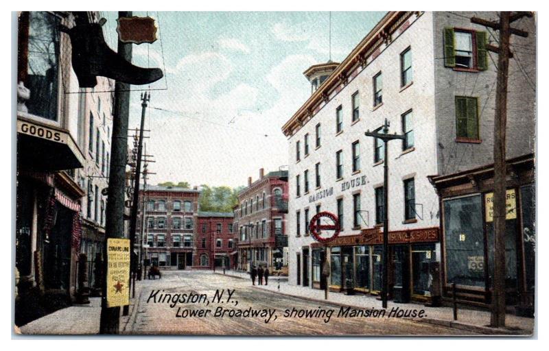 Early 1900s Lower Broadway showing Mansion House, Kingston, NY Postcard