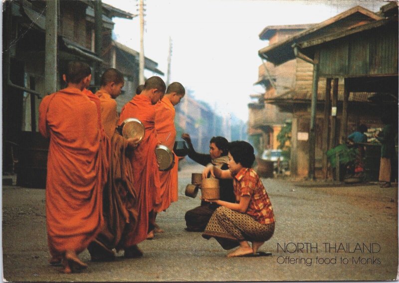 Thailand North Thailand Offering Food To Monks Vintage Postcard BS.27