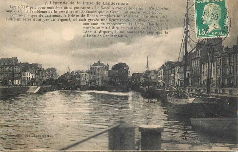Navigation & sailing themed vintage postcard Legende Lune de Landerneau harbor