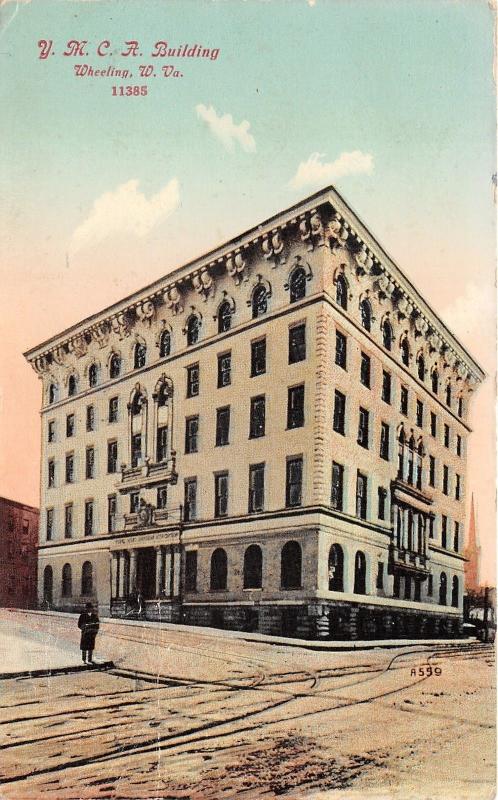 Wheeling West Virginia~YMCA Building & Street Scene~Man on Corner~1913 Postcard