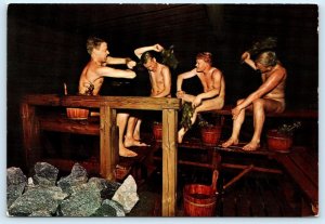 SUOMI, FINLAND ~ Nude Men SMOKE SAUNA Beefcake Gay Interest 4x6 Postcard