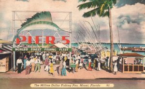 Vintage Postcard The Million Dollar Fishing Pier 5 World's Finest Fleet Miami FL