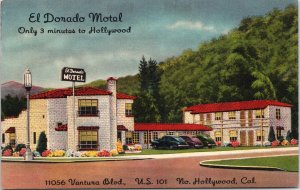 Postcard California North Hollywood El Dorado Motel Route 11 LINEN 1940s V198