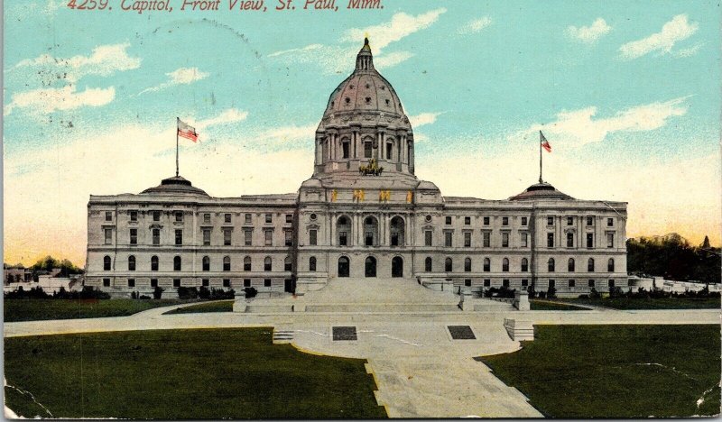 State Capitol Building Front View St Paul Minnesota DB Cancel WOB Postcard 