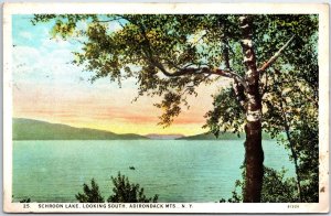 VINTAGE POSTCARD VIEW OF SCHROON LAKE LOOKING SOUTH ADIRONDACKS N.Y. 1928