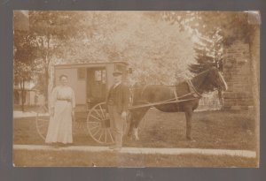 Vermillion OHIO RPPC c1910 DELIVERY WAGON Mr. Clawson TRAVELING SALESMAN OH