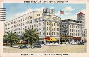 Hotel Schuyler, Long Beach, California, Early Linen Postcard, Used in 1954