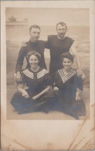 RPPC Postcard Beach Scene Women + Men  Bathing Suits Wildwood NJ