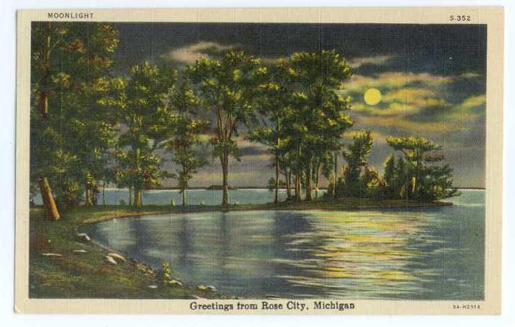 Linen Moonlight Scenic View Greetings from Rose City MI