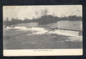 EDINBURG INDIANA BLUE RIVER WATERFALL VINTAGE POSTCARD 1909 BLYTHE