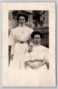 RPPC Edwardian Women Fancy Dress Tiny Waist Pretty Face Real Photo Postcard U28