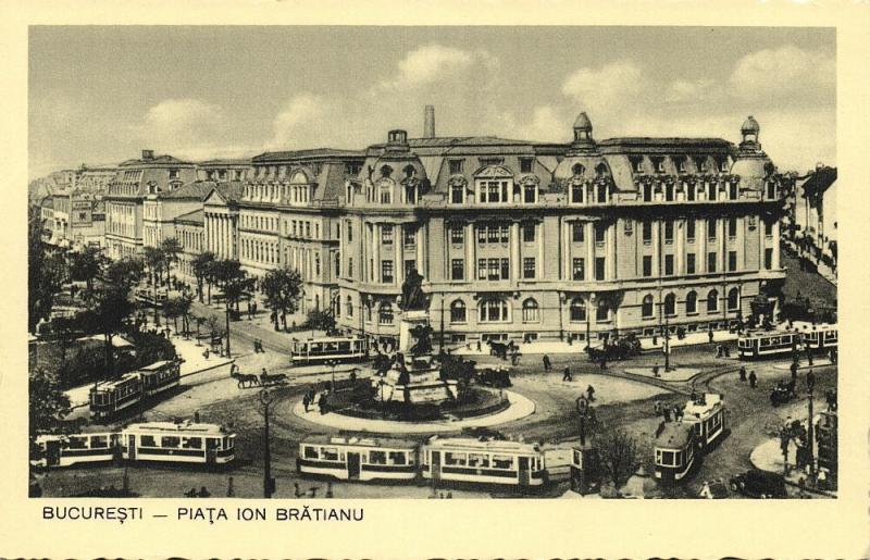 romania, BUCHAREST BUCURESTI, Piața Ion Brătianu, Trams, Monument (1930s)