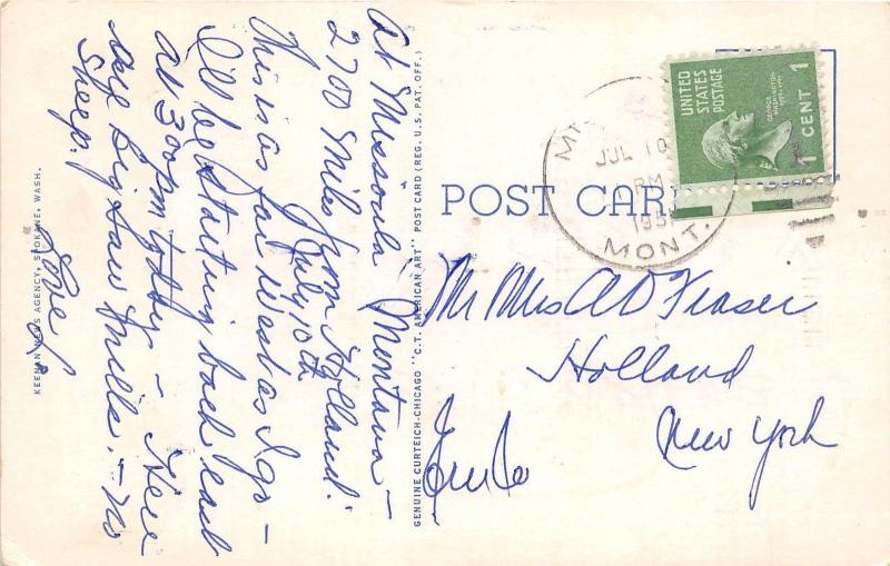 D57/ Missoula Montana Mt Postcard 1951 Hotel Florence Building