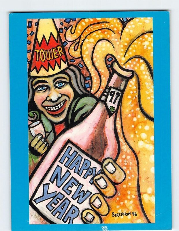 Postcard Woman Holding a Happy New Year Bottle Art Print