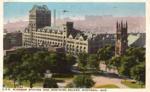 Vintage Postcard 1938 Cpr Windsor Station Dominion Square Montreal Quebec Canada