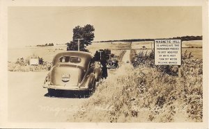 RPPC Moncton NB CANADA 1940's Magnetic Hill Roadside Attraction, Old Cars