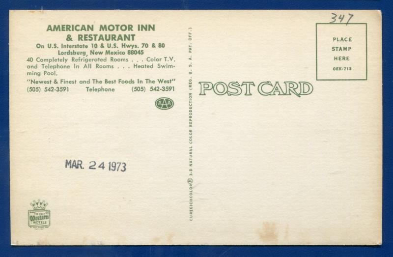 American Motor Inn Restaurant Lordsburg New Mexico nm chrome postcard