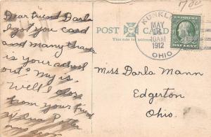 E17/ Kunkle Ohio Postcard 1912 Greetings 7View Railroad Depot Main St School