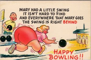 Humor Big Butt Woman Bowling Mary Had A Swing Postcard Z4