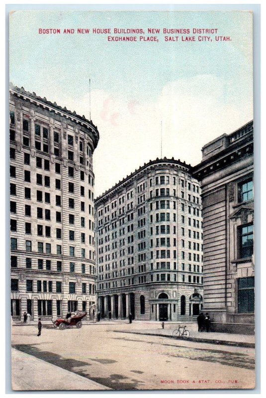 c1910 Boston House Buildings Business Exchange Place Salt Lake City UT Postcard 