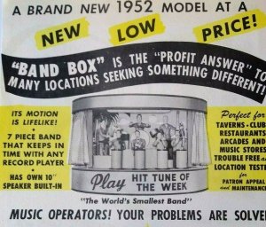 Chicago Coin Band Box Jukebox Flyer 1952 Original Animated Manikin Musicians NOS