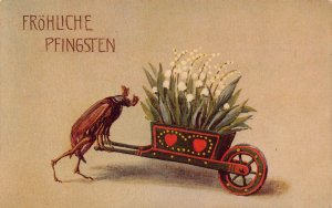 Pentecost Greetings Humanized Maybug Lily of the Valley Cart postcard C316