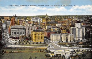 Lincoln Memorial Bridge Lake Michigan - Milwaukee, Wisconsin WI Postcard