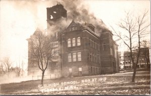 Real Photo Postcard Fire at High School November 27, 1912 Jackson, Minnesota