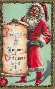 Proclamation a Joyous Christmas Red Robed Santa Claus Embossed Postcard