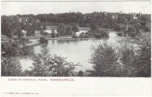 Lake In Central Park, Minneapolis, Minnesota, Antique EC Kropp Postcard